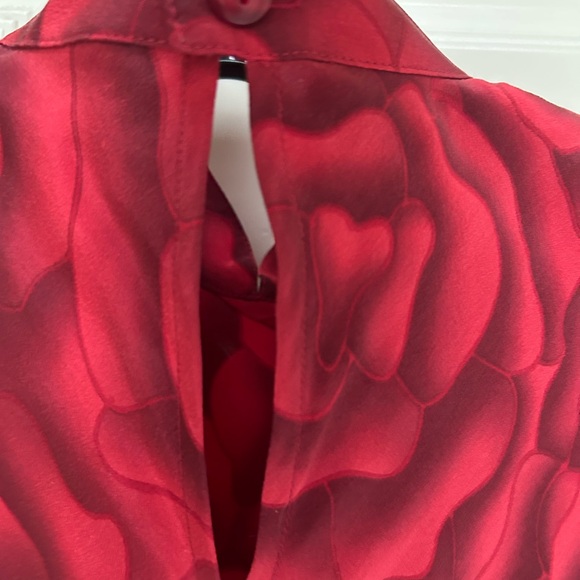 Elegant Red Rose Pattern Silk Dress - Picture 4 of 5